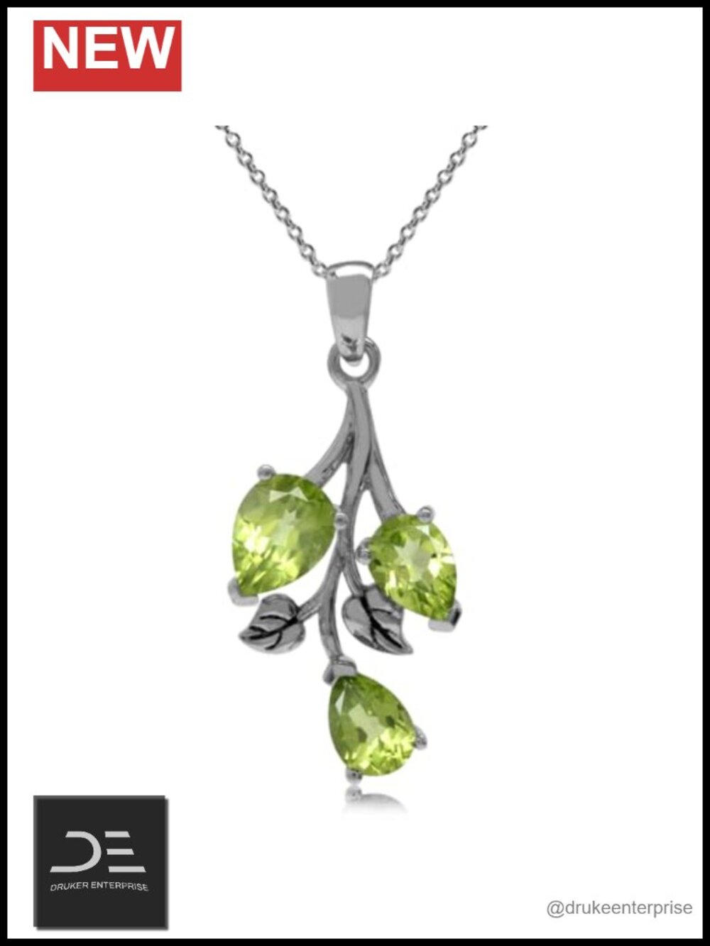 Pear Peridot 925 Sterling Silver Pendant Necklace 18 Inch